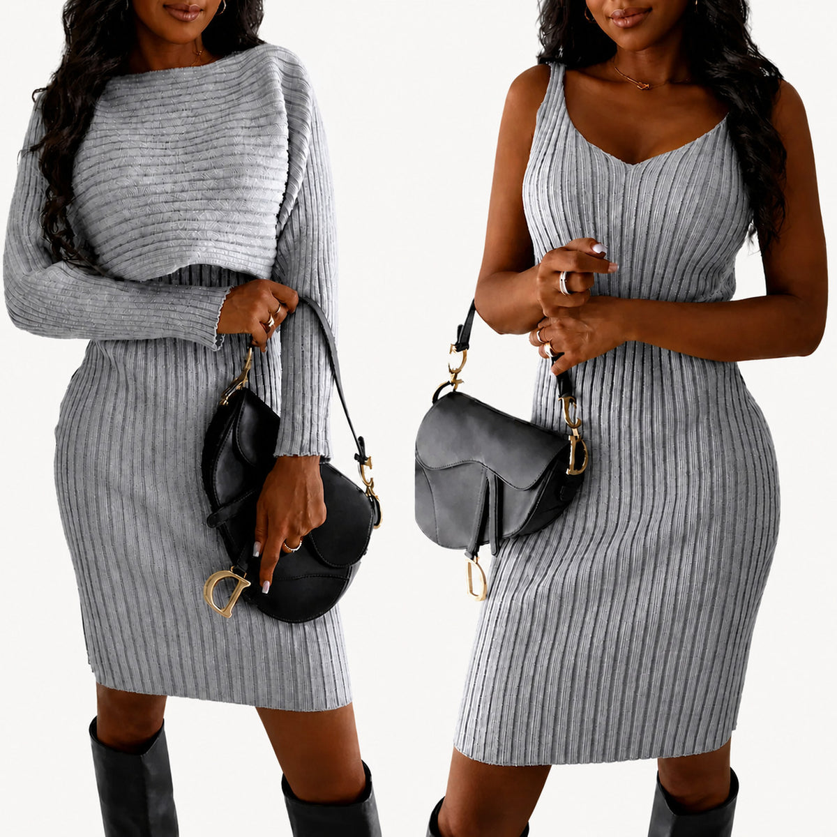 Women's Ribbed Two Piece Fitted Midi Skirt Set
