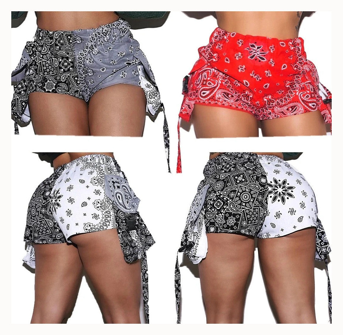 Women's High Waist Bandana Print Shorts with Side Ties