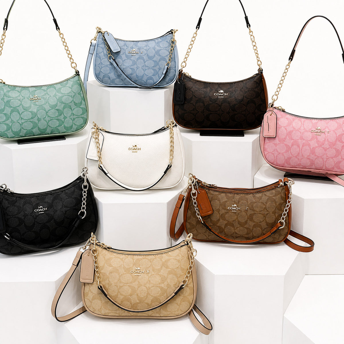 Crescent Crossbody Bag with Chain Strap and Zip Closure