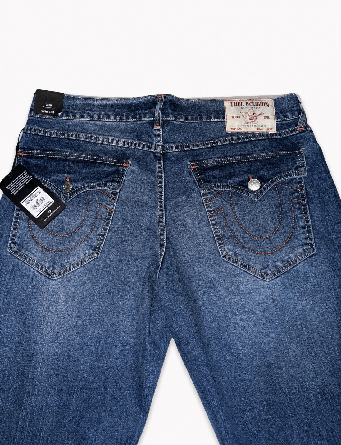True Religion Men's Geno Big T Flap Slim Denim Jeans - 36X32 - Orange Stitch