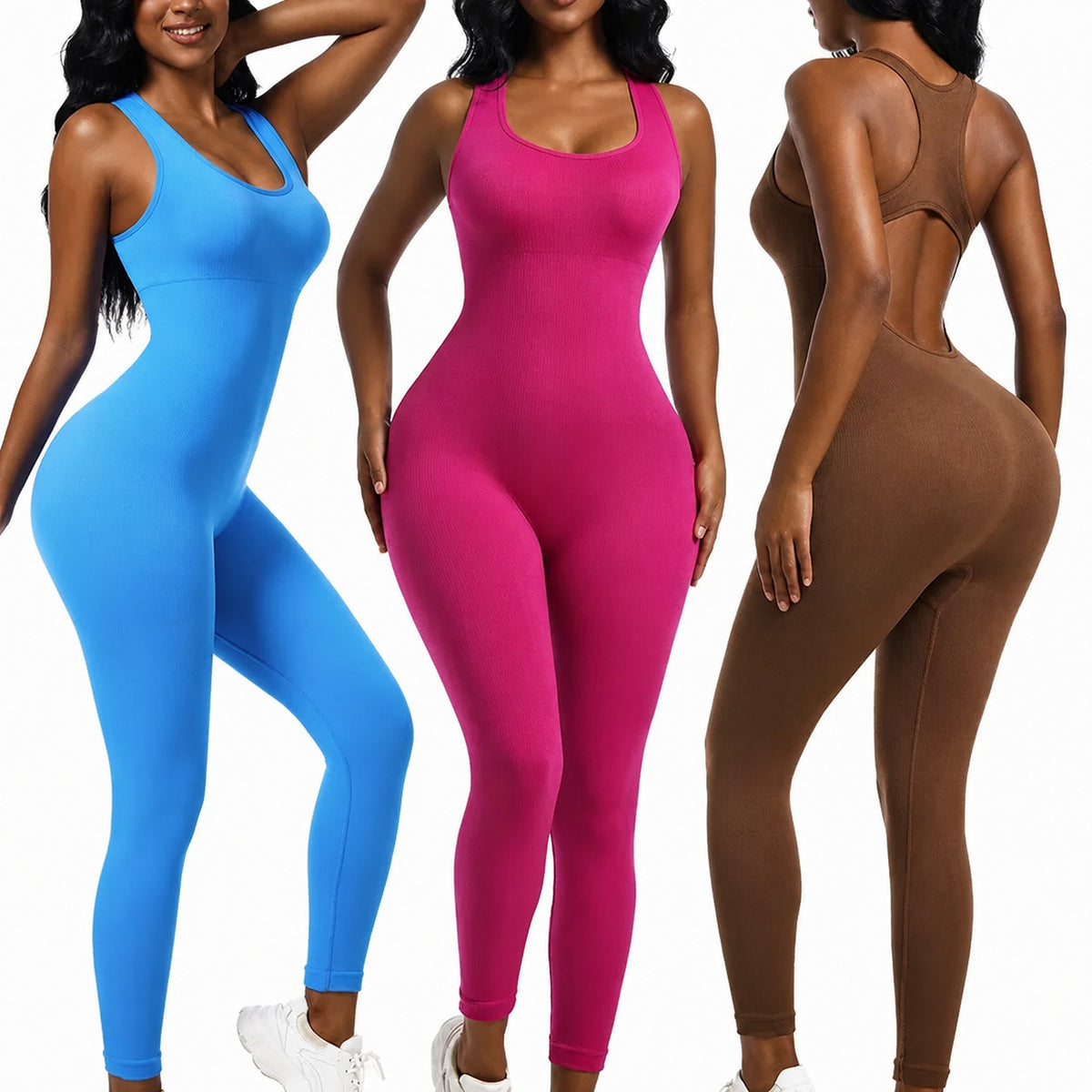Women's Sleeveless Racerback Full Length Yoga Jumpsuit