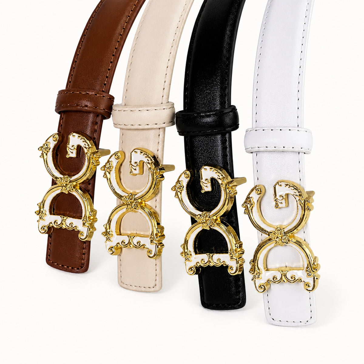 Women's Slim Adjustable Belt with Ornate Buckle