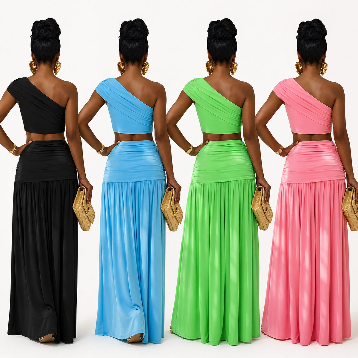 Chic Off Shoulder Crop Top Midi Skirt Set