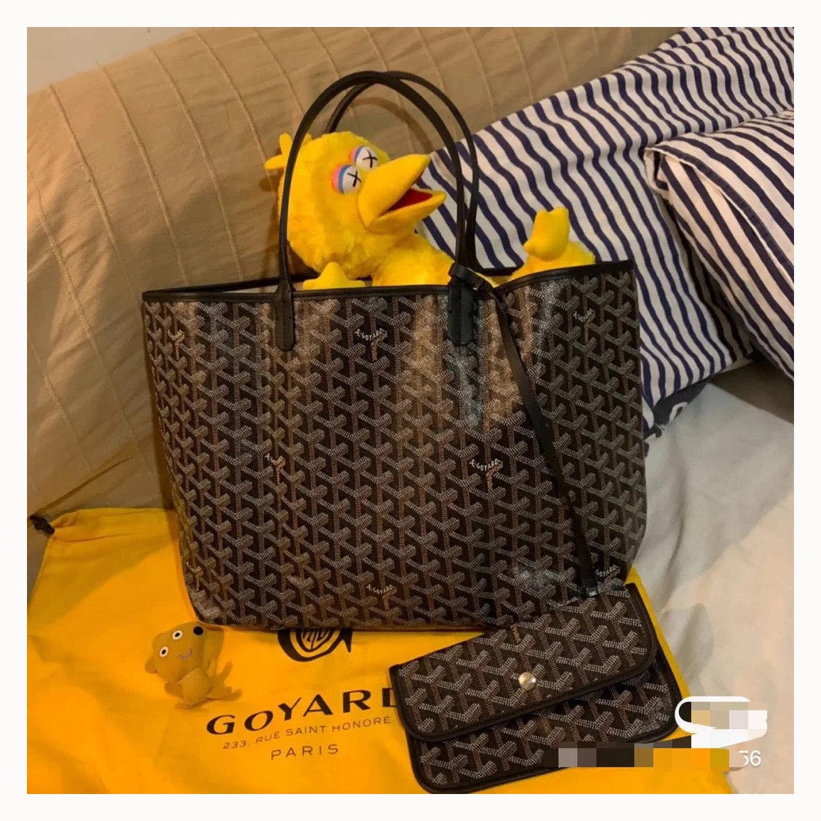 Large Patterned Open Tote Bag with Rolled Handles and Detachable Pouch