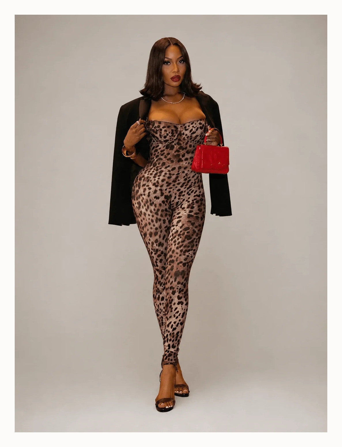Women's Strapless Backless Animal Print High Waist Jumpsuit