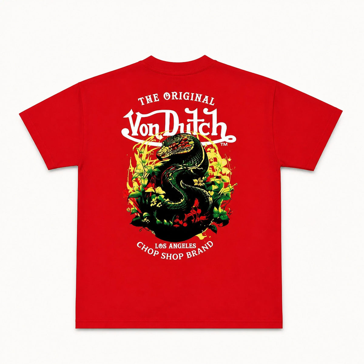 Graphic Crewneck T Shirt with Front Logo and Back Snake Graphic