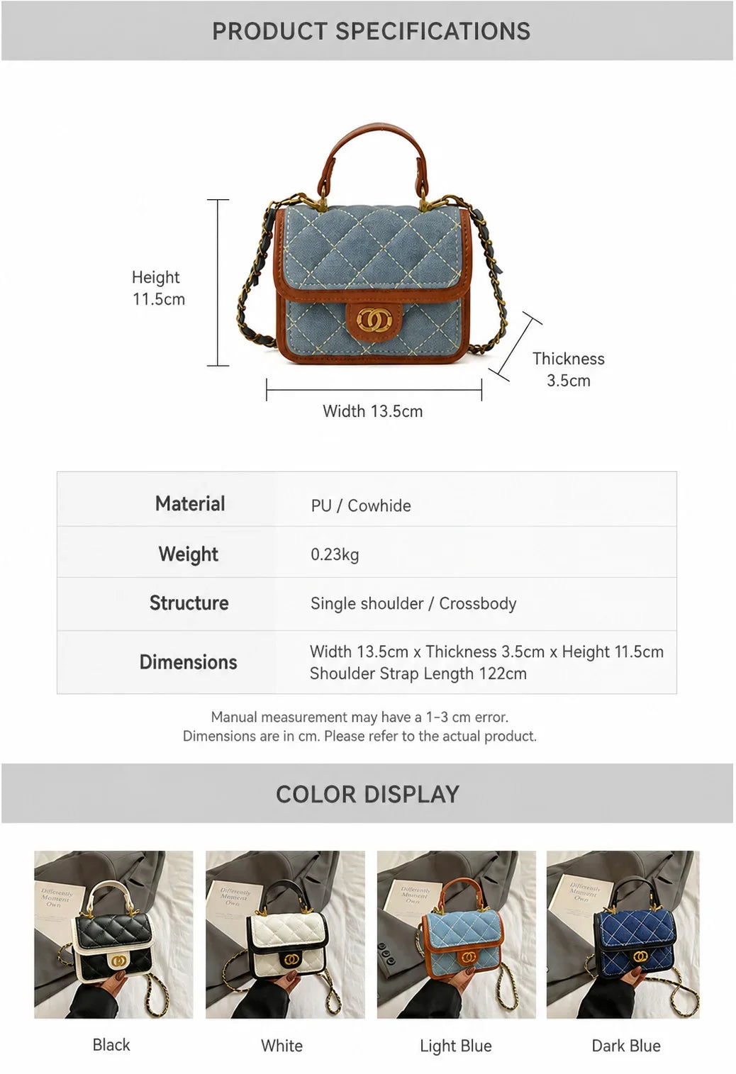 Mini Quilted Flap Crossbody Bag with Turn Lock, Top Handle, and Chain Strap