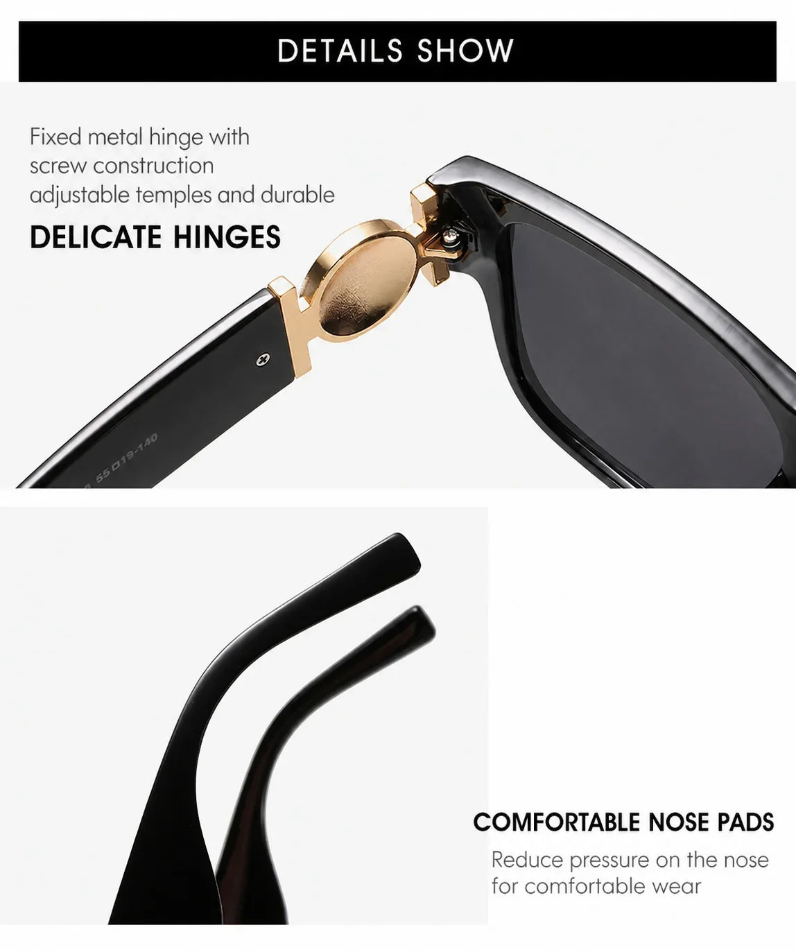 Oversized Square Sunglasses with Wide Temple Arms
