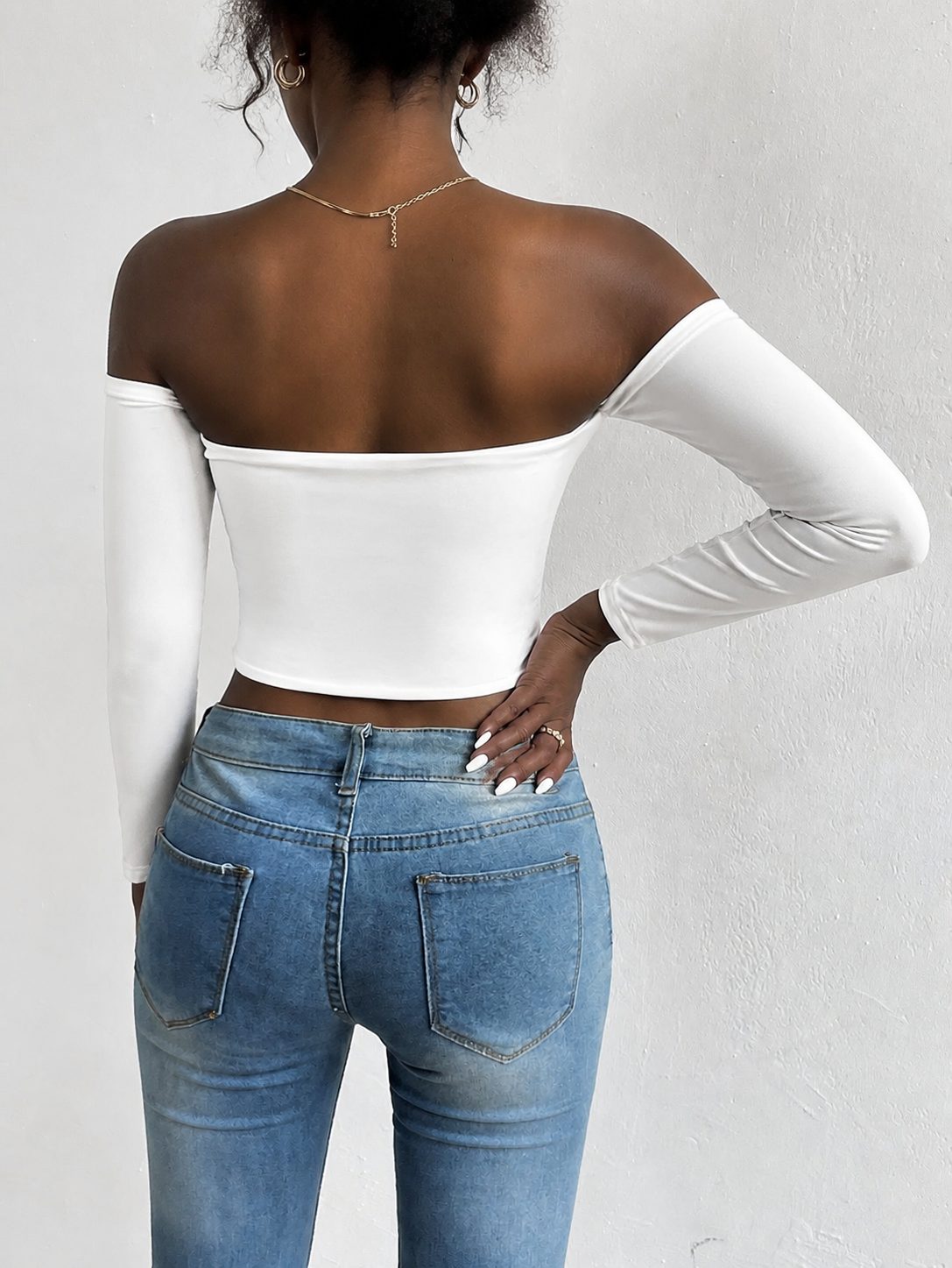 Off Shoulder Long Sleeve Crop Top