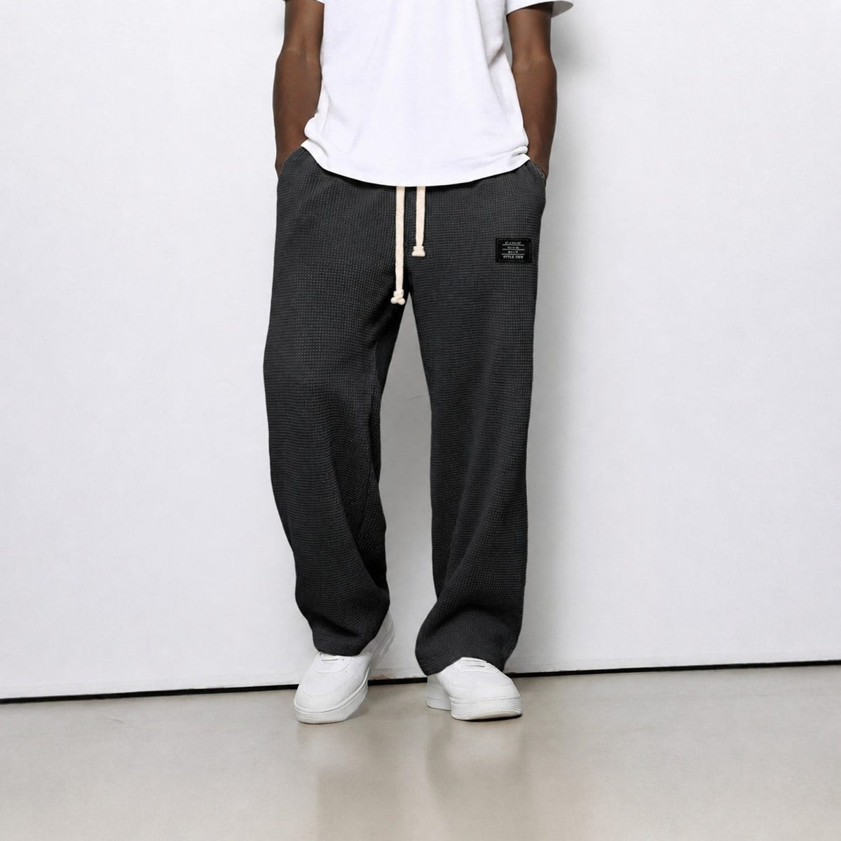 Men's Textured Knit Straight Leg Joggers with Drawstring Waist and Side Pockets