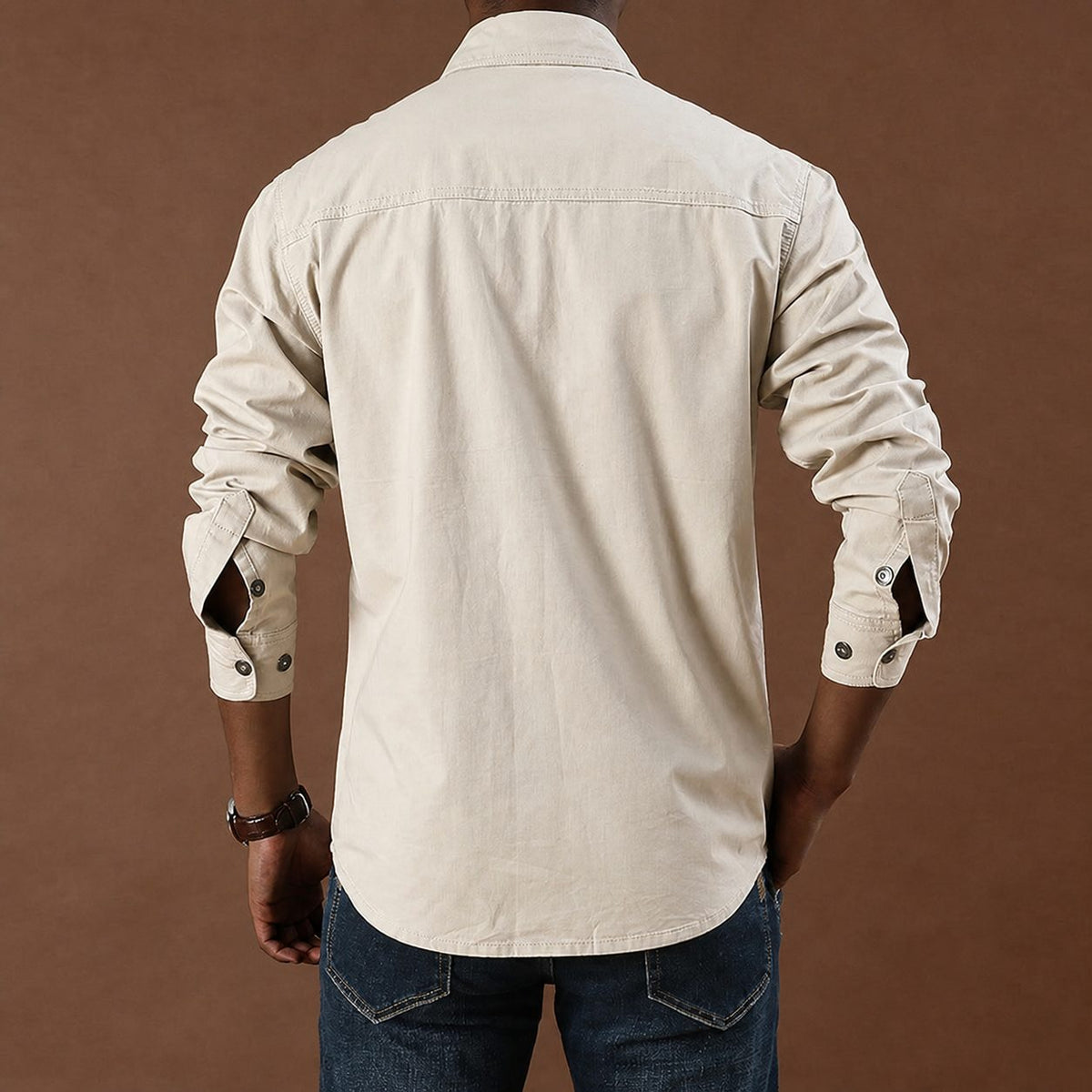 Men's Long Sleeve Utility Shirt with Dual Button-Closure Chest Pockets