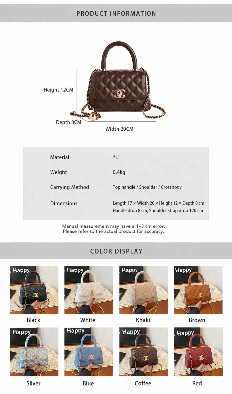 Quilted Flap Crossbody Handbag with Top Handle