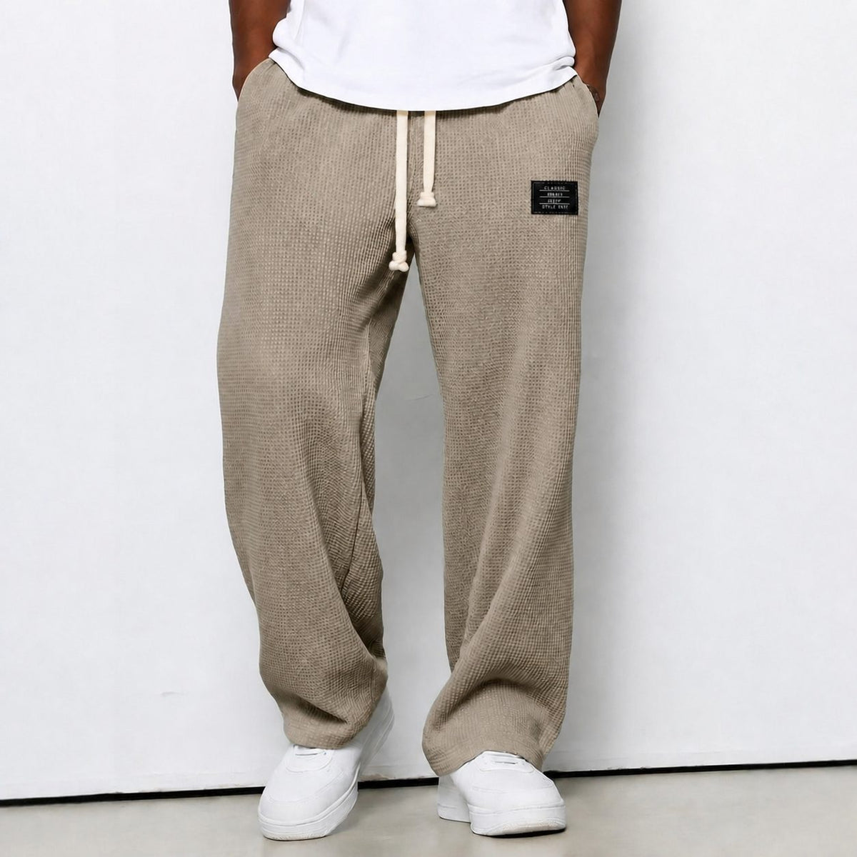Men's Textured Knit Straight Leg Joggers with Drawstring Waist and Side Pockets