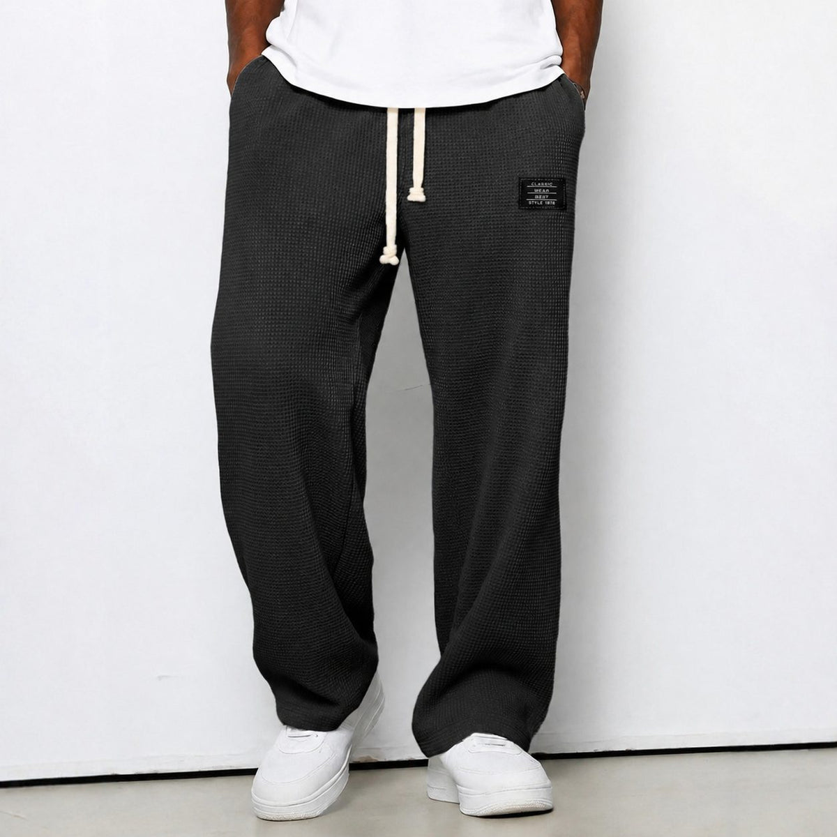 Men's Textured Knit Straight Leg Joggers with Drawstring Waist and Side Pockets