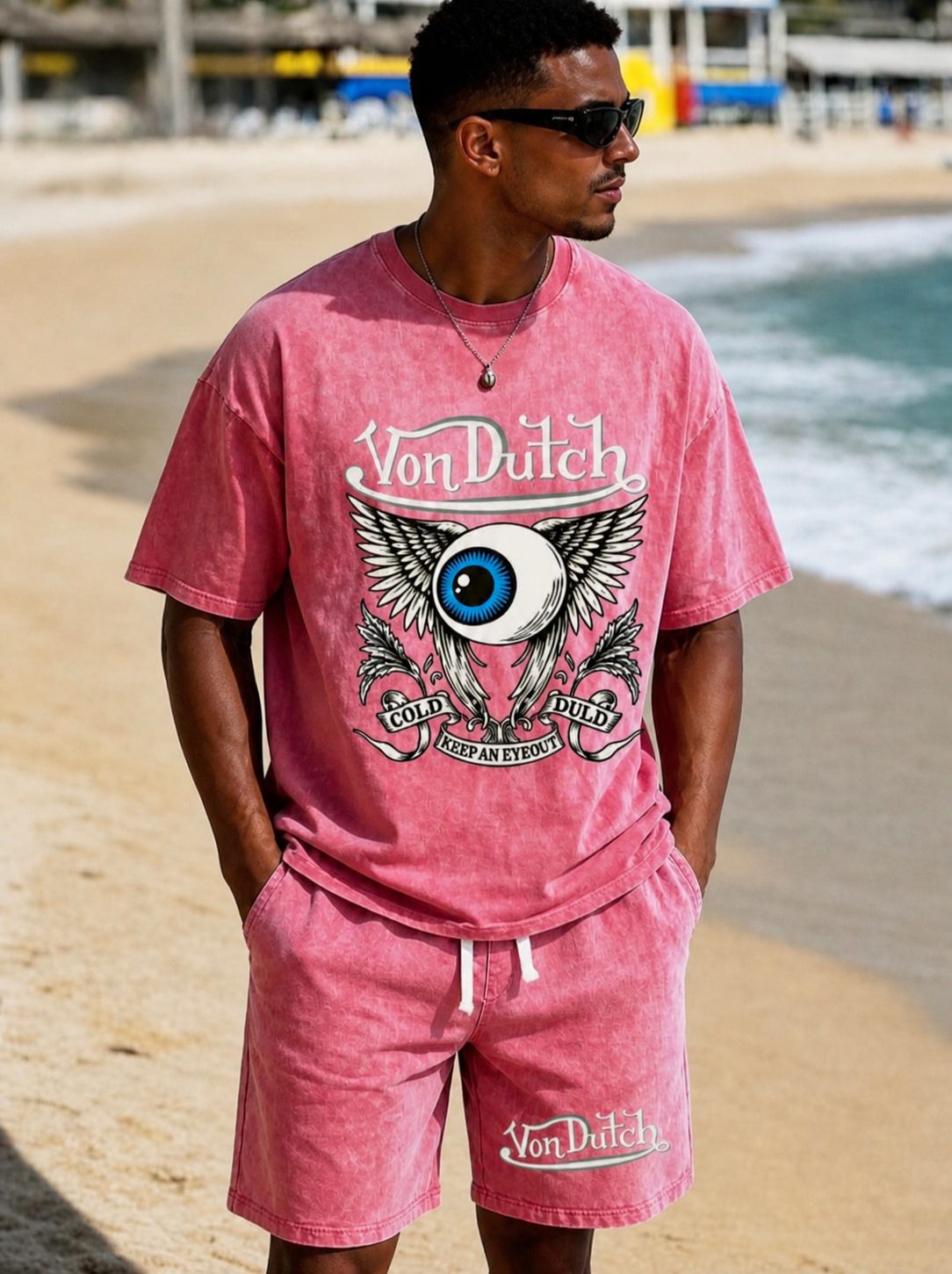 Men's Graphic Crew Neck T-Shirt and Drawstring Shorts Set