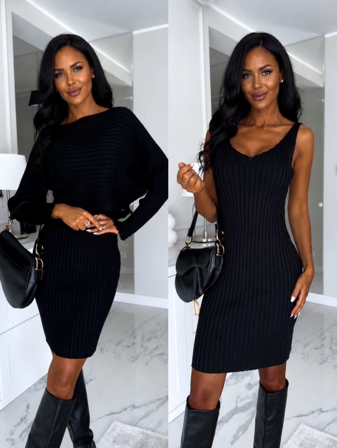 Women's Ribbed Two Piece Fitted Midi Skirt Set