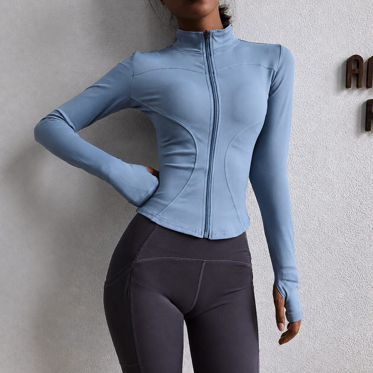 Women's Contoured Long Sleeve Zip Jacket with Stand Collar