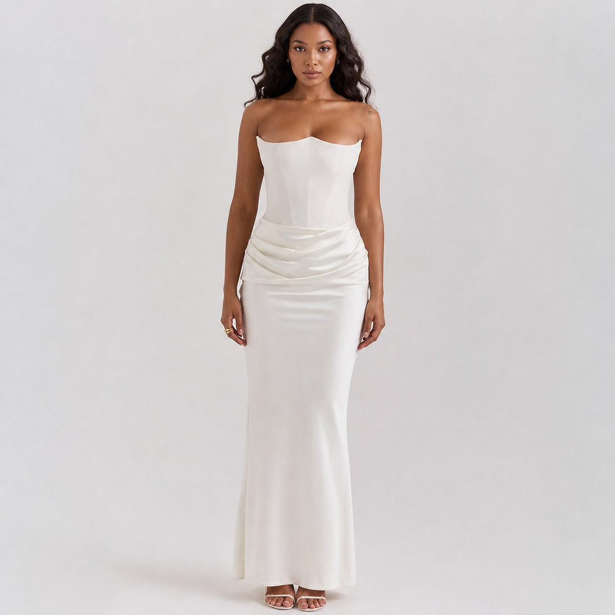 Women's Strapless Backless Ruched Mermaid Maxi Dress