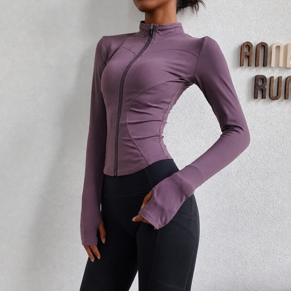 Women's Contoured Long Sleeve Zip Jacket with Stand Collar