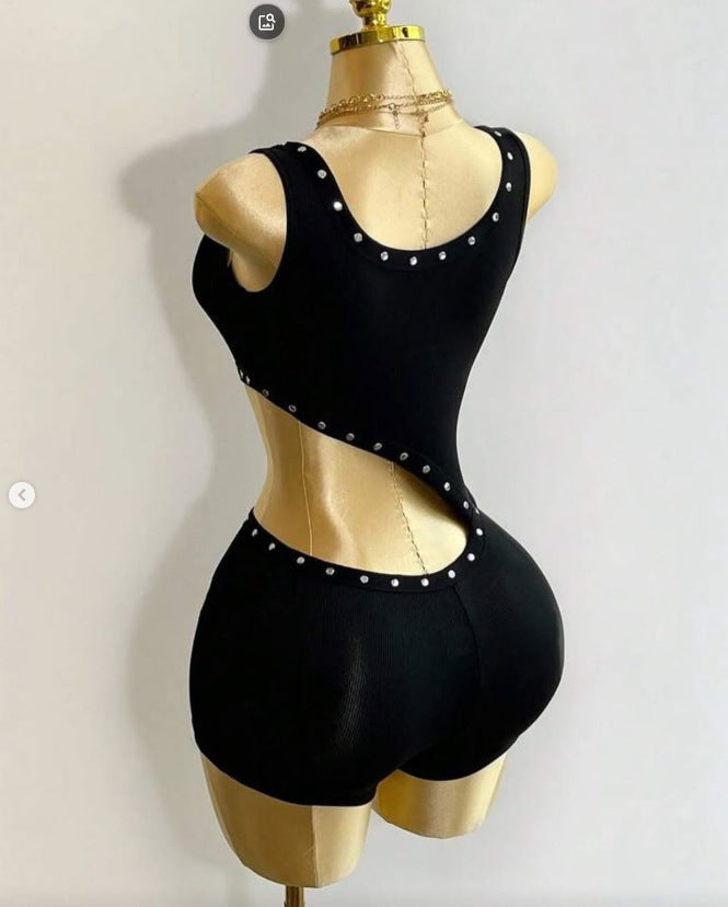 Architectural Asymmetric Strap Jumpsuit With Lace Up Detailing For Bold Streetwear Moments