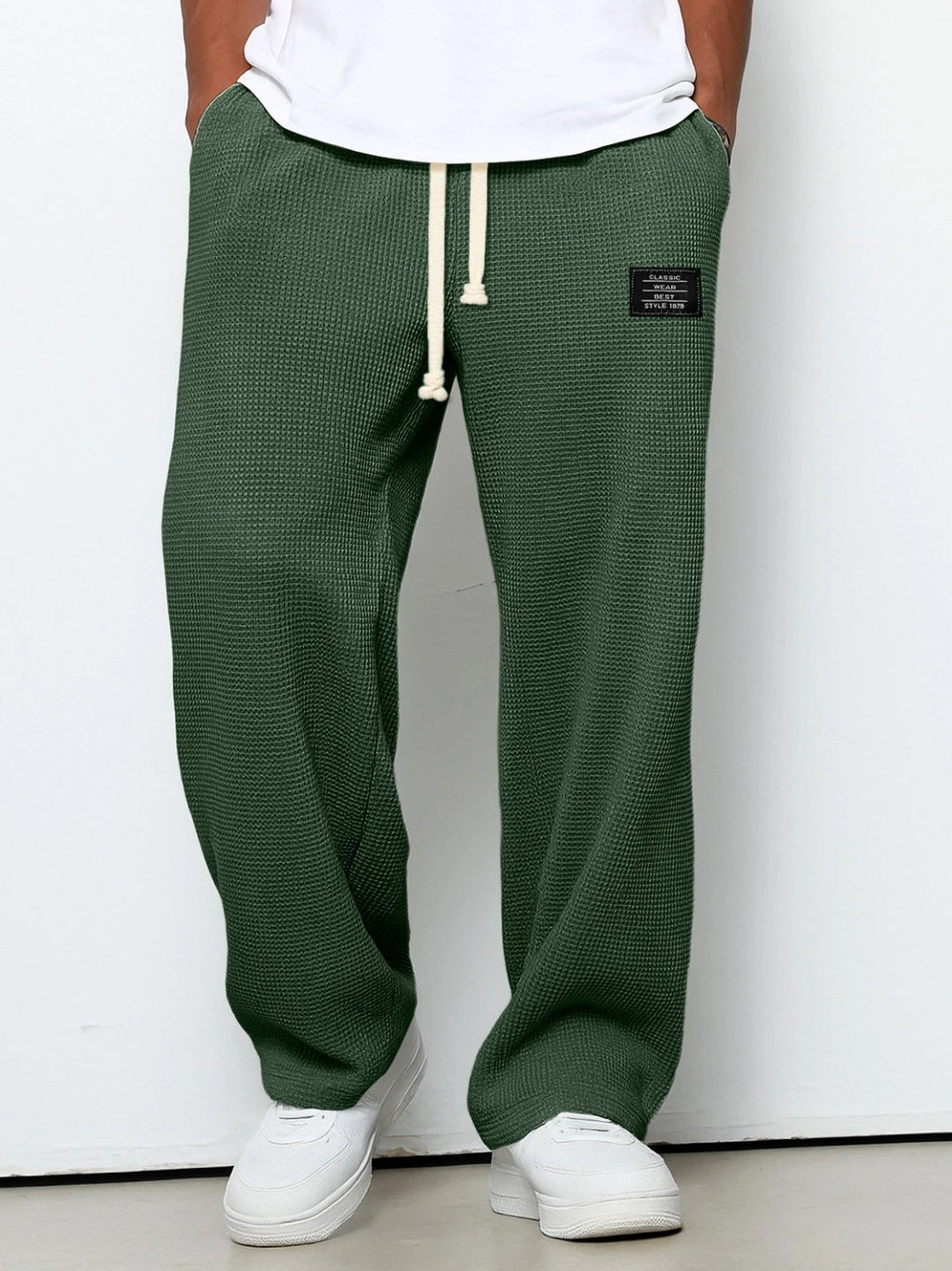 Premium Waffle Texture Straight Leg Joggers With Drawstring Pockets For Urban Everyday Luxury