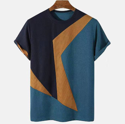 Geometric Stripe Tee For Men Premium Modern Short Sleeve Top With Panel Design Detail