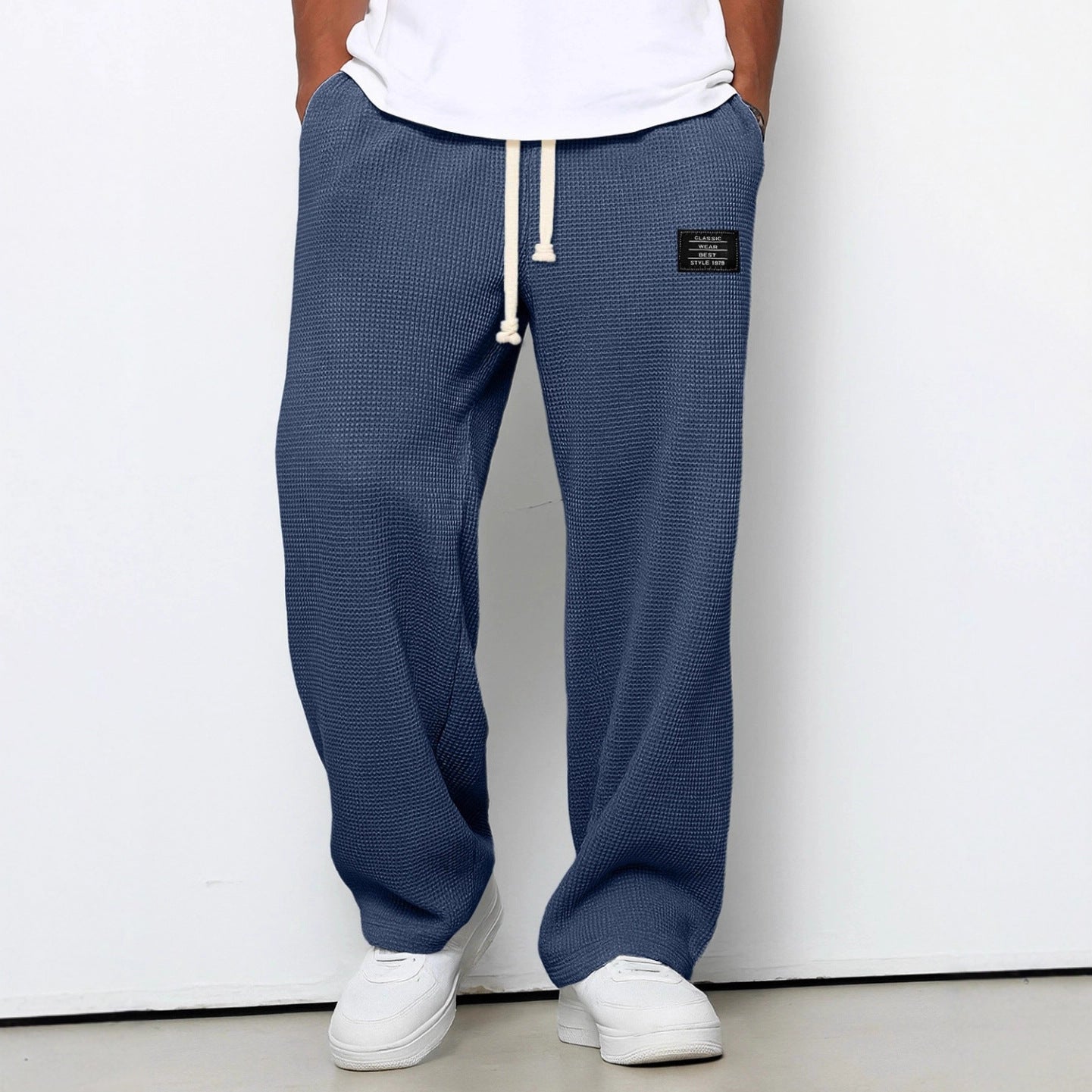 Premium Waffle Texture Straight Leg Joggers With Drawstring Pockets For Urban Everyday Luxury