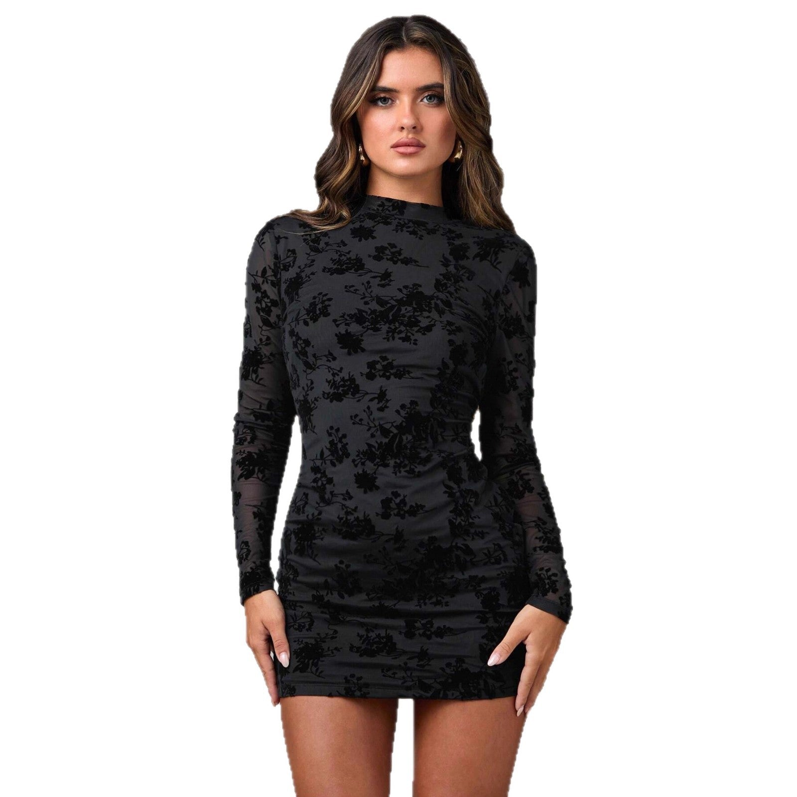 Lux Hollow Out Flocking Sheath Dress With Contoured Silhouette For Modern Women Of Distinction