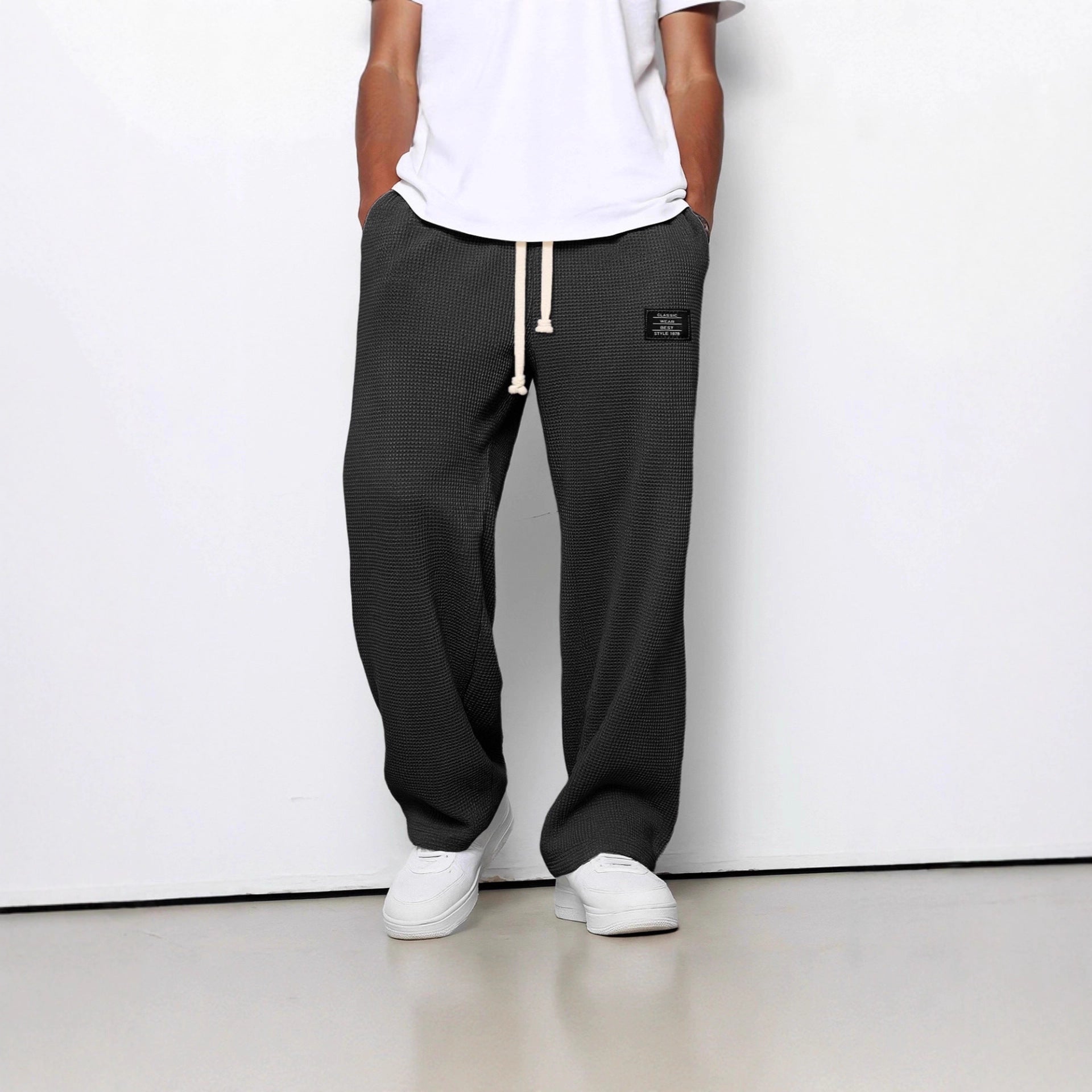 Premium Waffle Texture Straight Leg Joggers With Drawstring Pockets For Urban Everyday Luxury