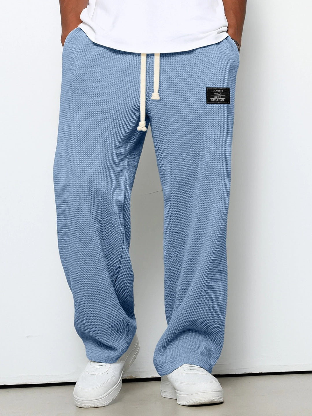 Premium Waffle Texture Straight Leg Joggers With Drawstring Pockets For Urban Everyday Luxury