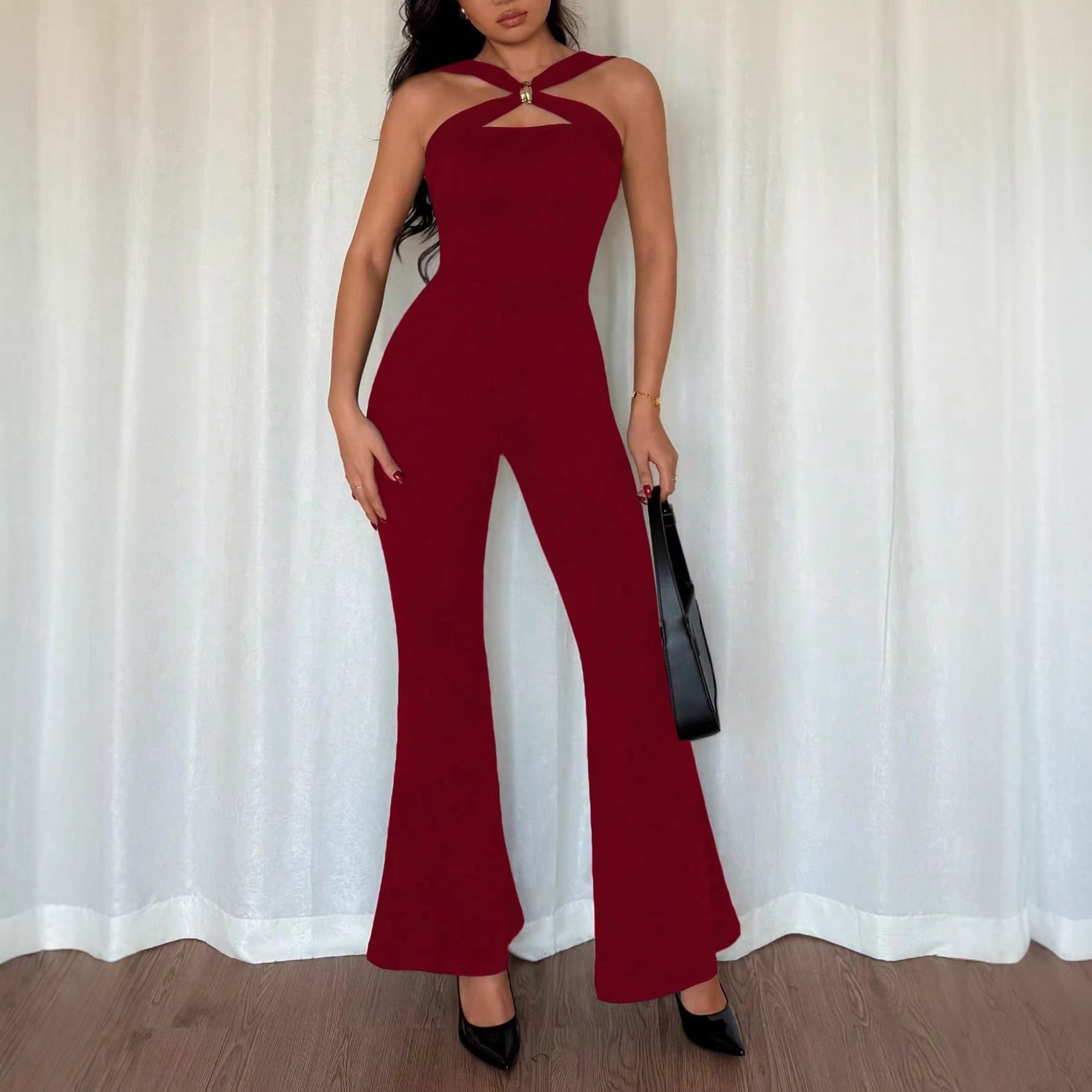 Buckle Accent Flared Jumpsuit With Sleek Silhouette For Effortless Day To Night Style
