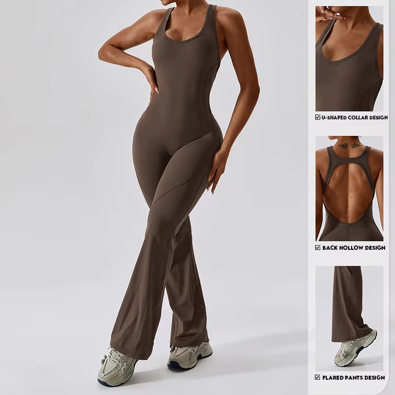Women's Performance V Jumpsuit Gym Set - Yoga and Fitness Bodysuit