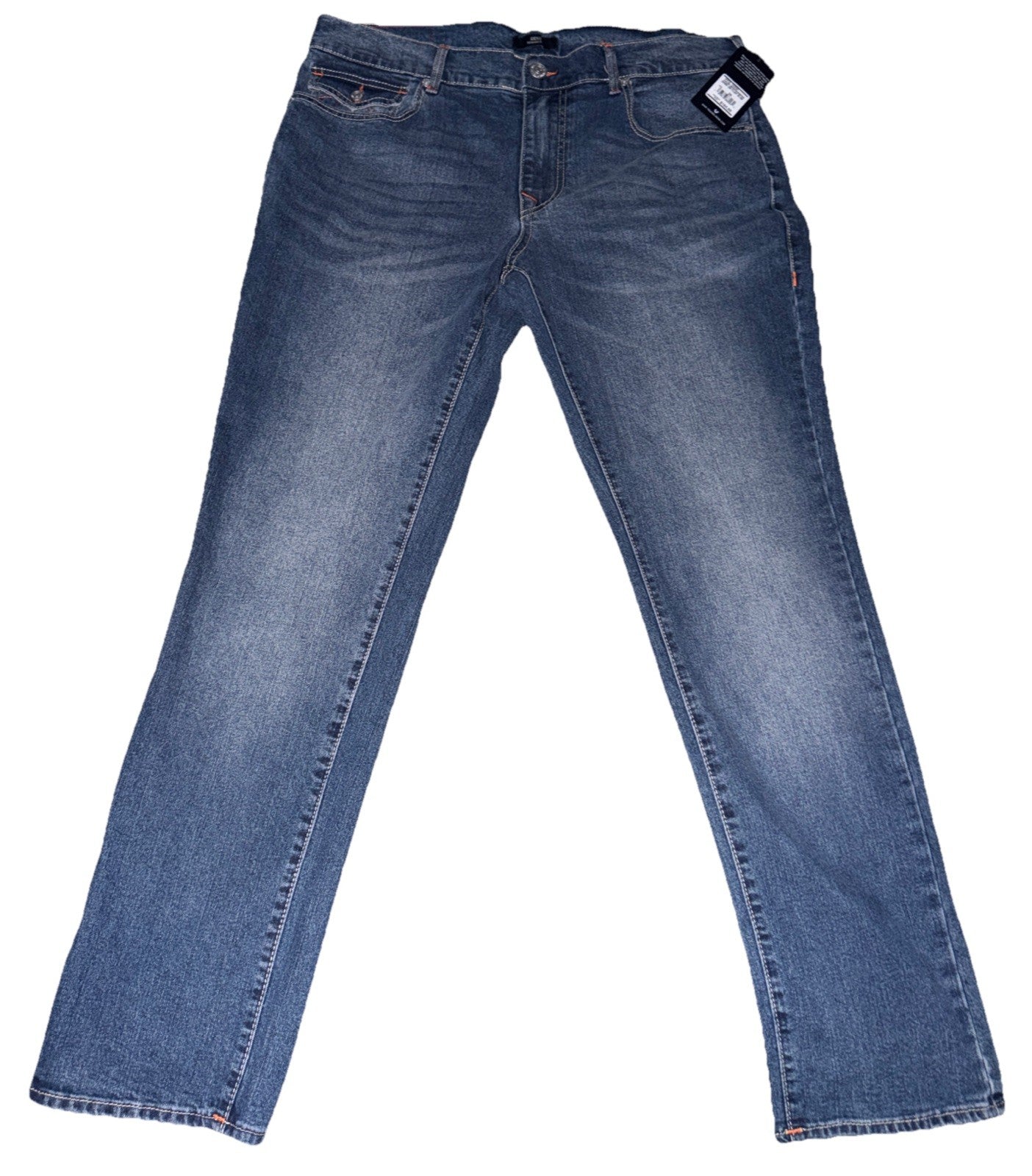 True Religion Men's Geno Big T Flap Slim Denim Jeans - 36X32 - Orange Stitch