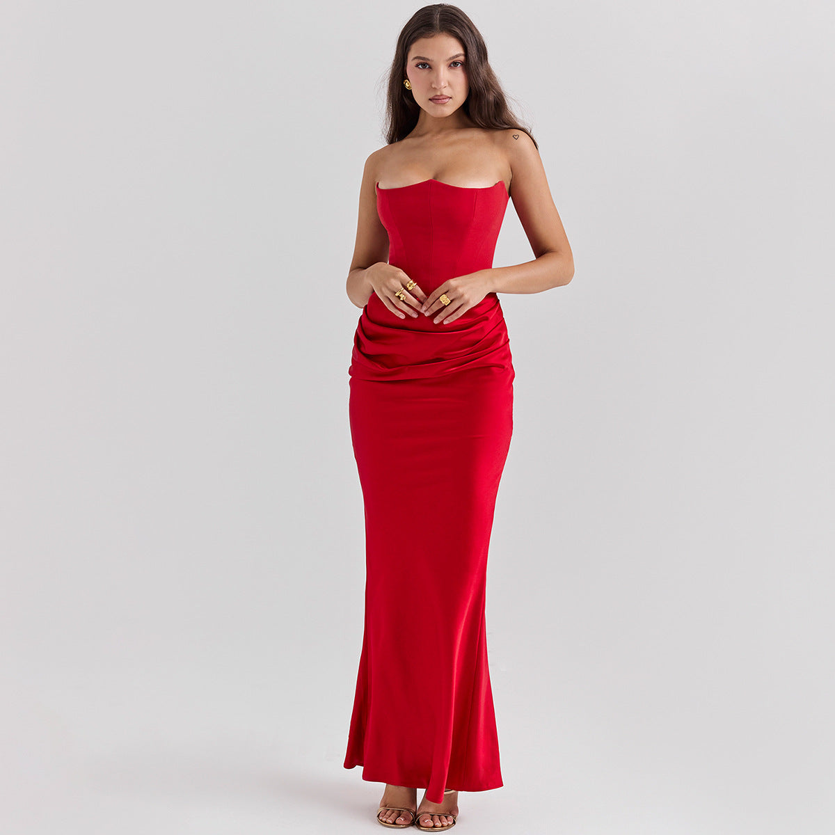 Elegant Backless Bandeau Tube Maxi Dress Evening Events Womens Fashion Gown Timeless