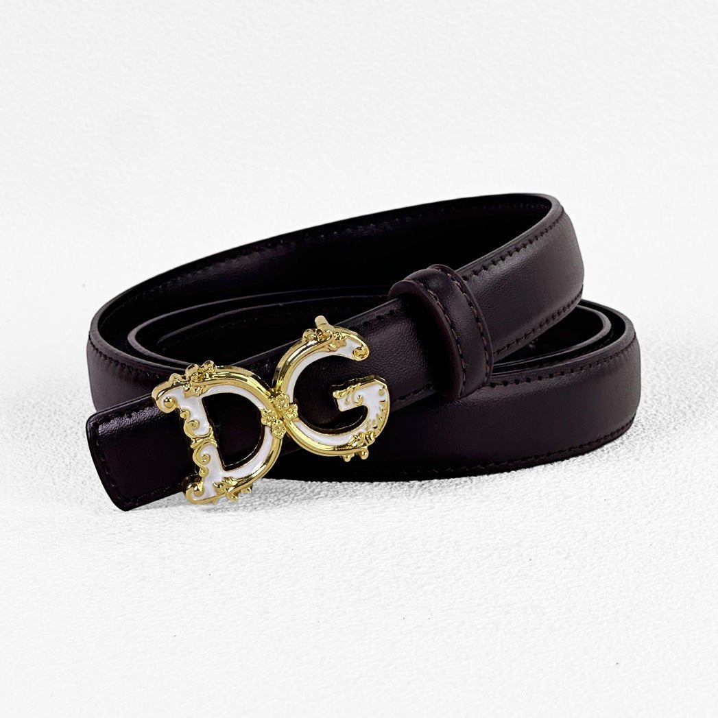 Women's Slim Adjustable Belt with Ornate Buckle
