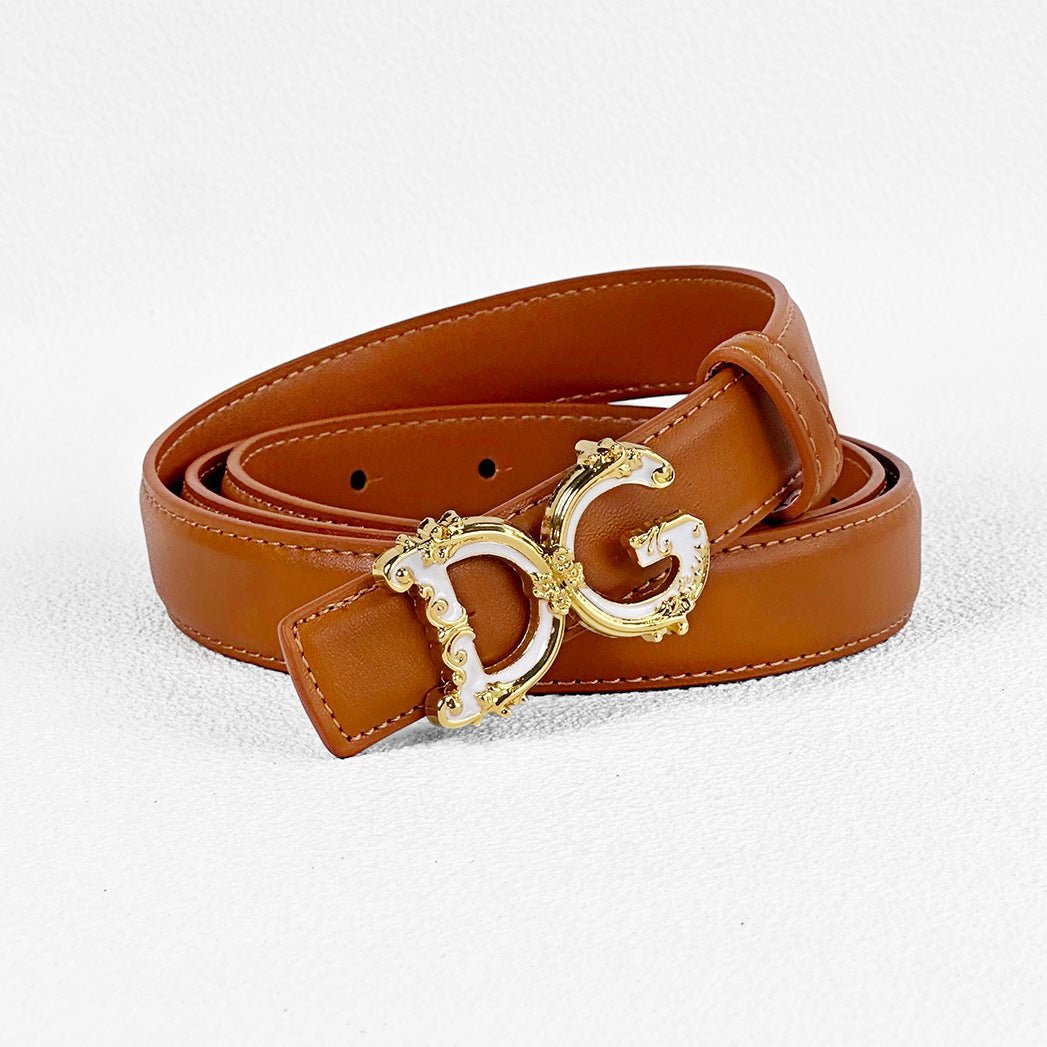 Women's Slim Adjustable Belt with Ornate Buckle