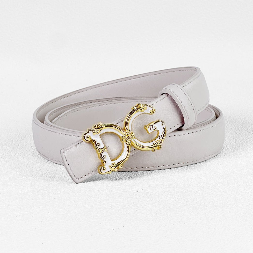 Women's Slim Adjustable Belt with Ornate Buckle