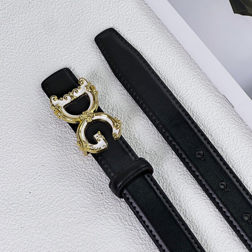 Women's Slim Adjustable Belt with Ornate Buckle