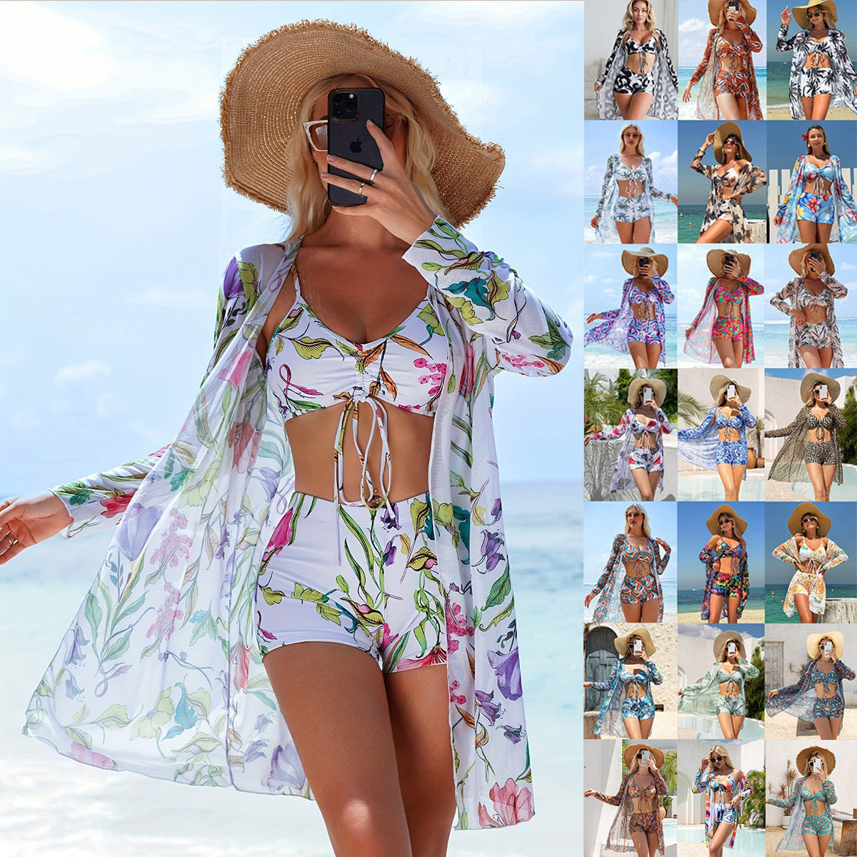 Womens Three-piece Bikini Swimsuit With Boxer-style Bottoms