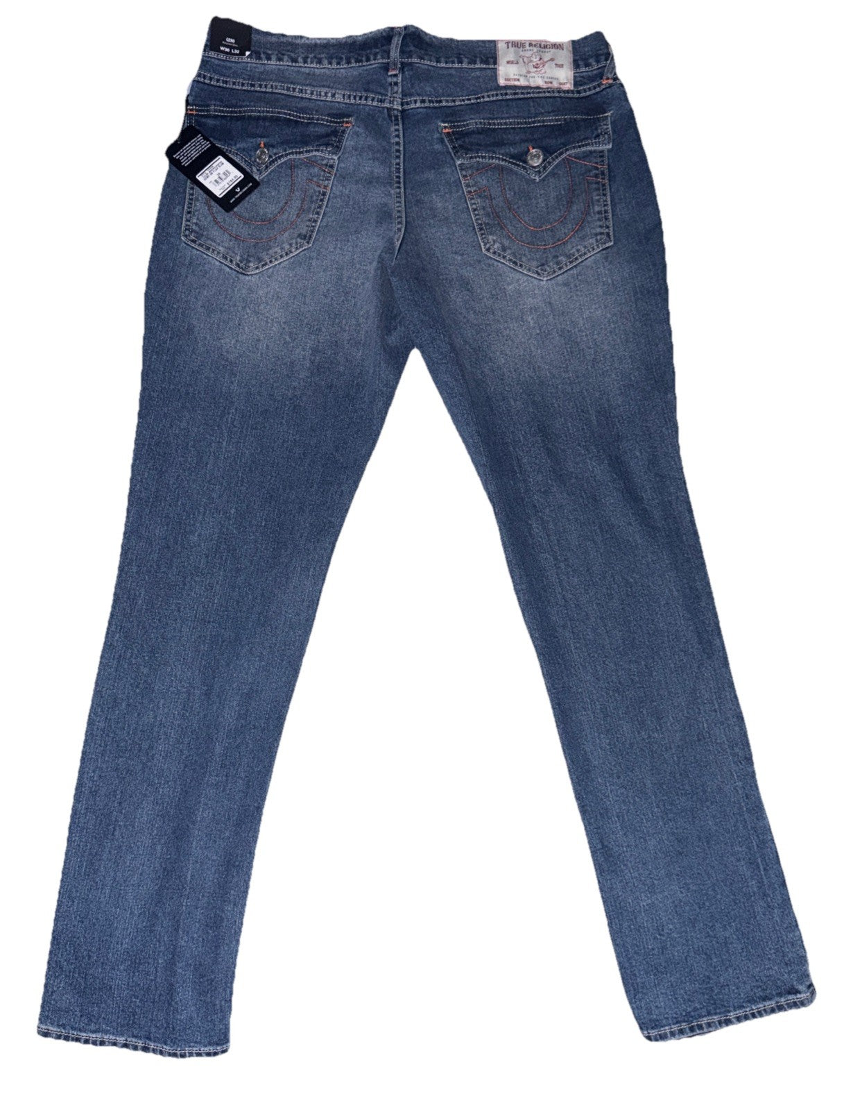 True Religion Men's Geno Big T Flap Slim Denim Jeans - 36X32 - Orange Stitch