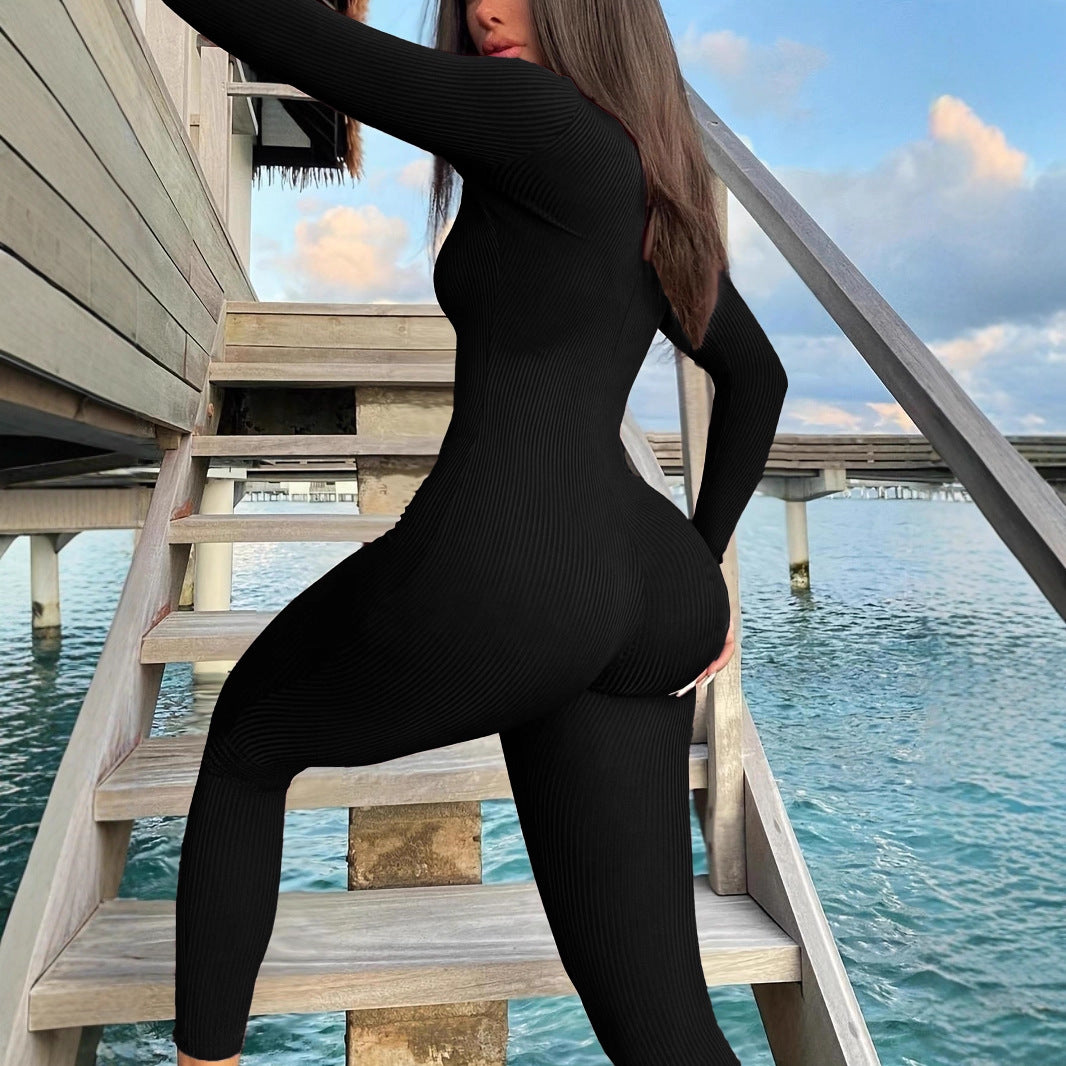 Contour Ribbed Zip Up Jumpsuit With Streamlined Silhouette For Effortless Everyday Chic