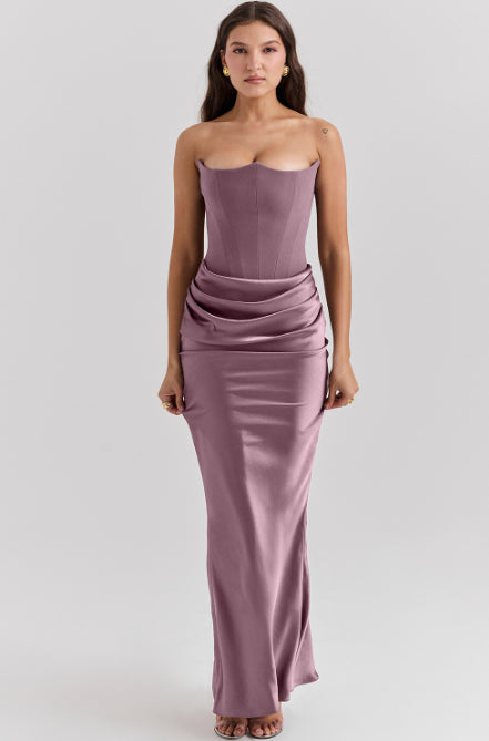 Elegant Backless Bandeau Tube Maxi Dress Evening Events Womens Fashion Gown Timeless