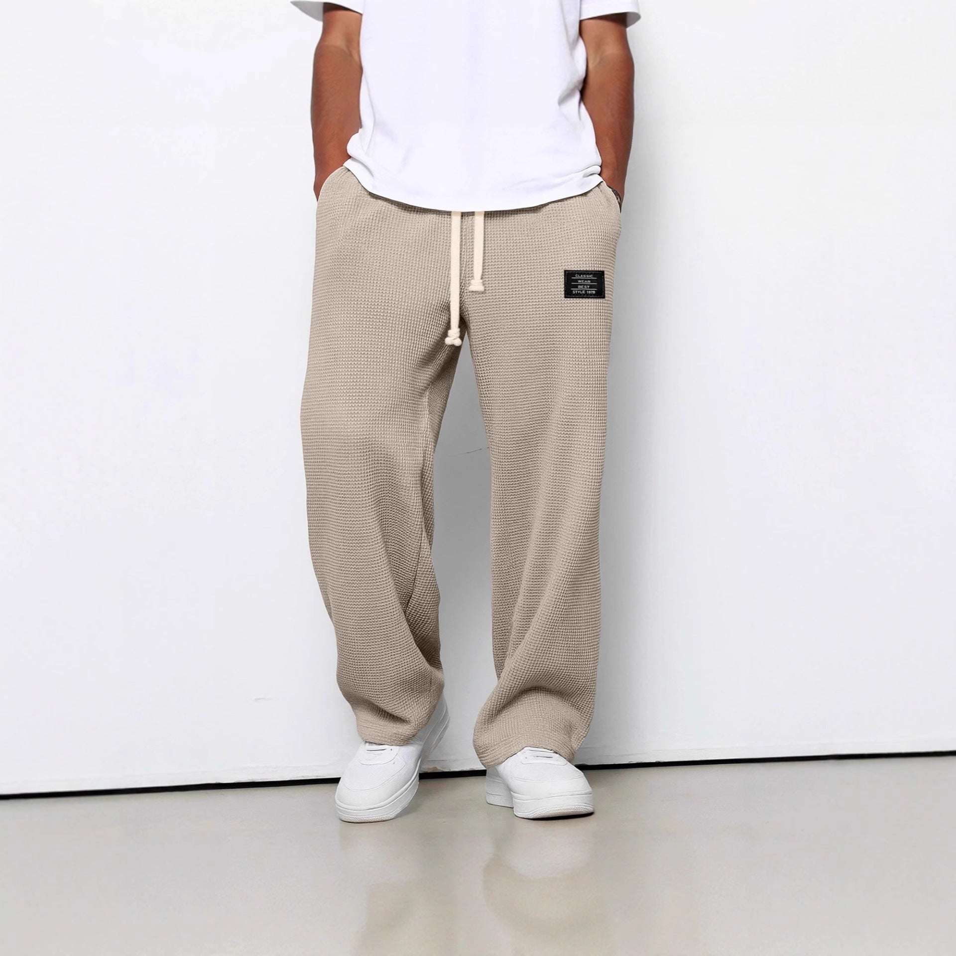 Premium Waffle Texture Straight Leg Joggers With Drawstring Pockets For Urban Everyday Luxury