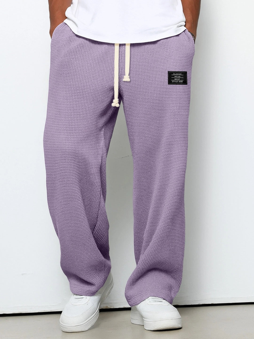Premium Waffle Texture Straight Leg Joggers With Drawstring Pockets For Urban Everyday Luxury