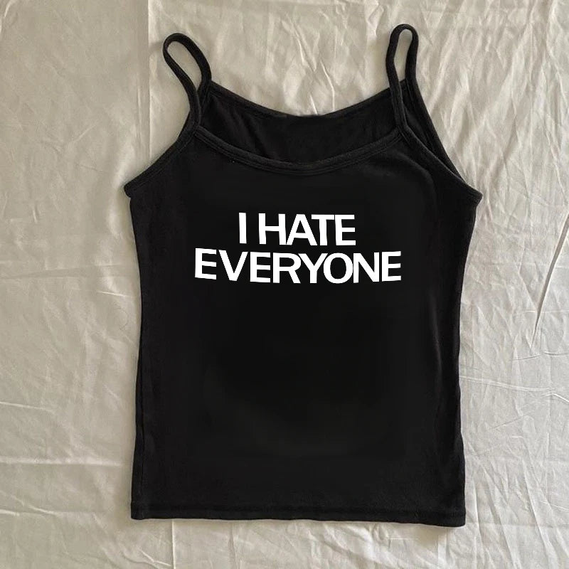 Aesthetic Goth "I HATE EVERYONE" Y2K Crop Top - Trendy Women's Short Sleeve Streetwear Tee