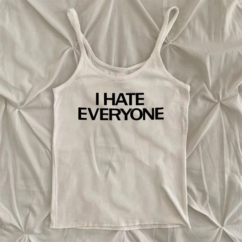 Aesthetic Goth "I HATE EVERYONE" Y2K Crop Top - Trendy Women's Short Sleeve Streetwear Tee