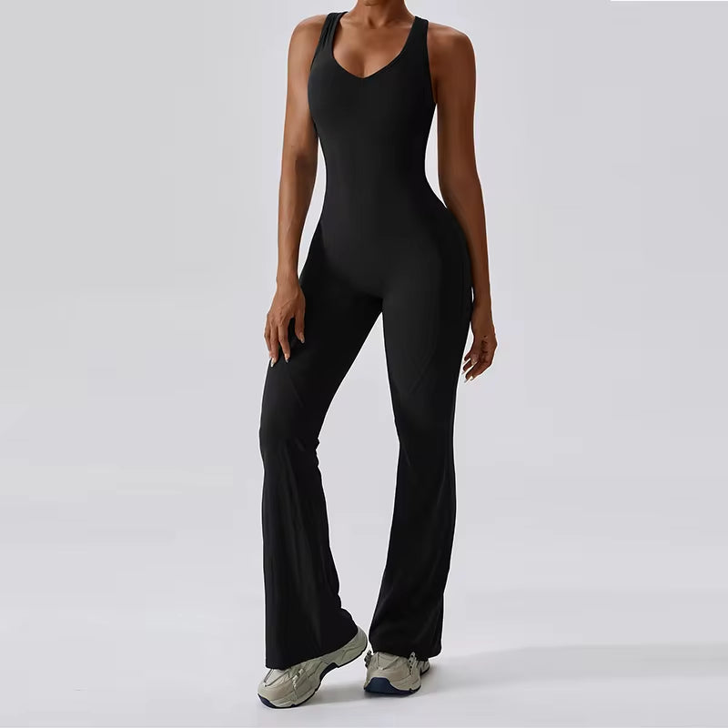 Women's Performance V Jumpsuit Gym Set - Yoga and Fitness Bodysuit