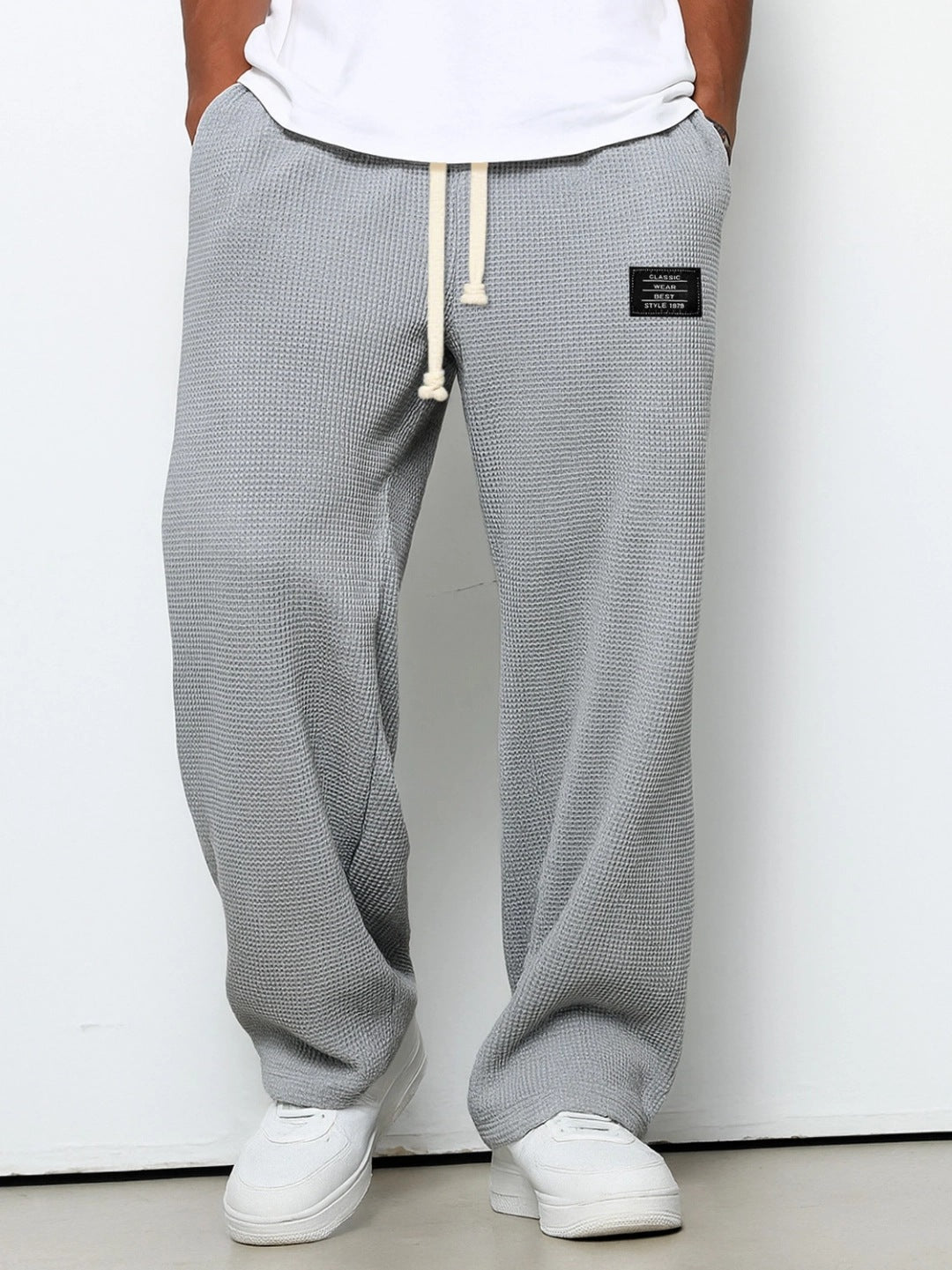 Premium Waffle Texture Straight Leg Joggers With Drawstring Pockets For Urban Everyday Luxury
