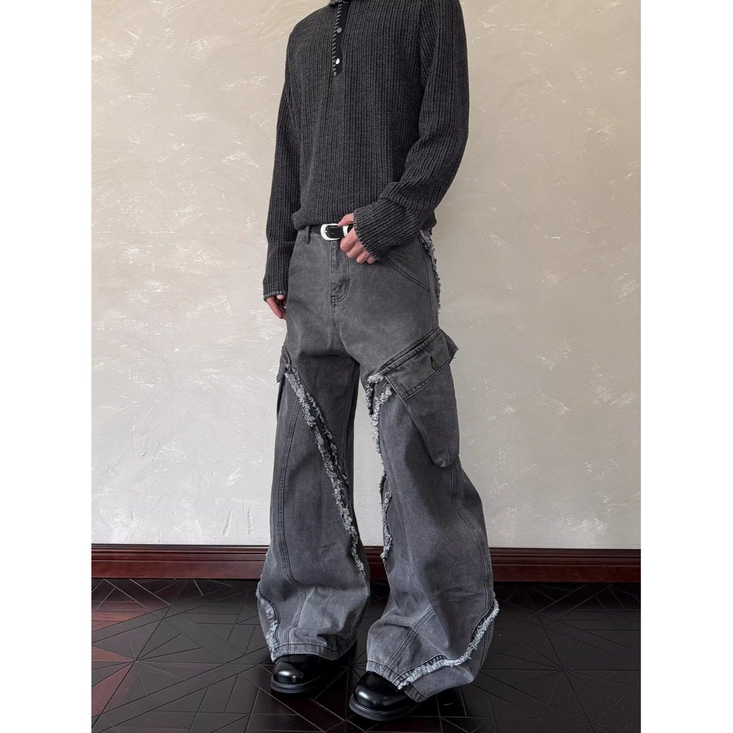 Patchwork Luxe Wide Leg Pants For Men