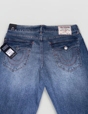 True Religion Men's Geno Big T Flap Slim Denim Jeans - 36X32 - Orange Stitch